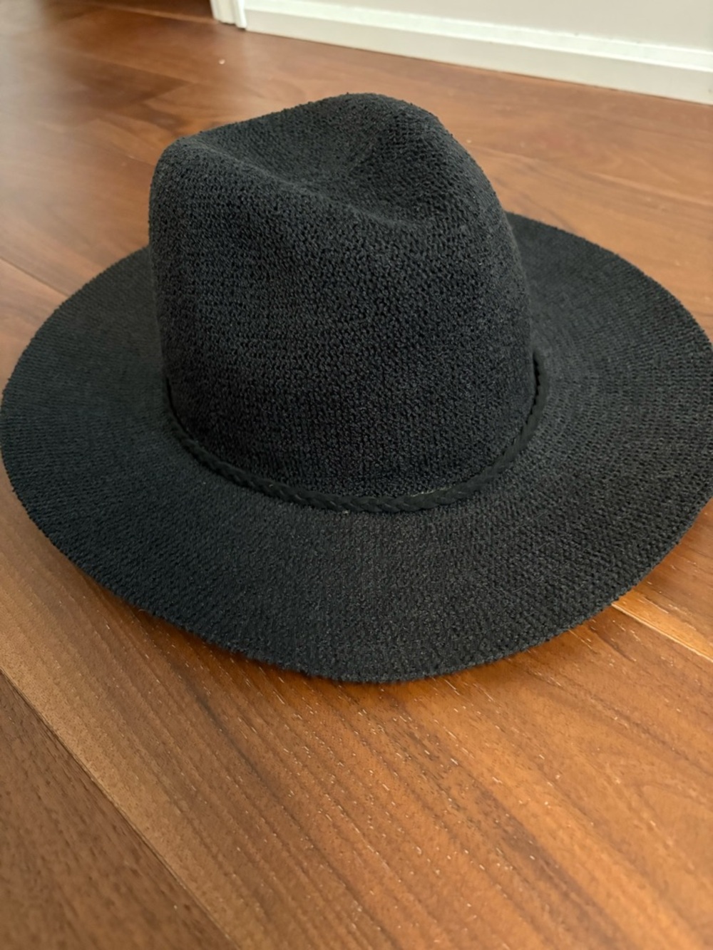 Black Wide Brim Knit Fedora Hat